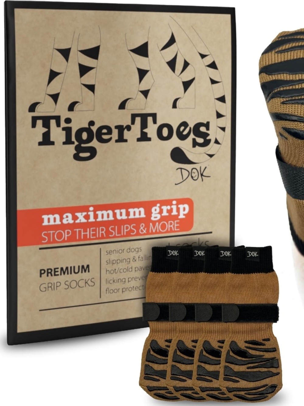 TigerToes Premium Non-Slip Dog Socks for Hardwood Floors - Extra-Thick Grip
